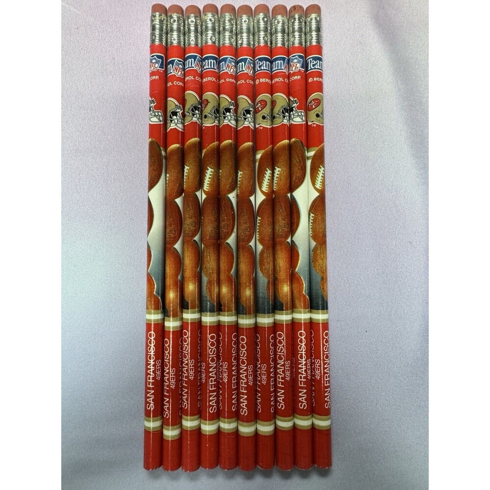 Vtg 90s Team NFL Football Pencil Lot of 10 Berol Corp San Francisco 49ers Unused